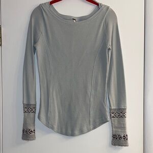 Free People Pale Blue Long Sleeve Top with Patterned Cuffs